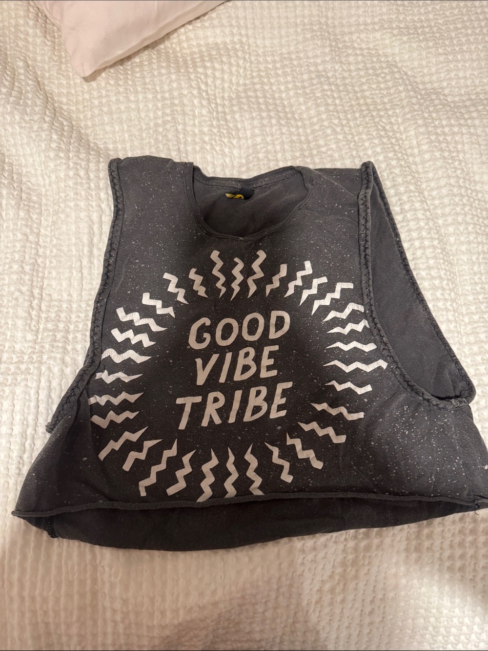 Good Vibe Tribe Graphic Crop Tank Top - Black